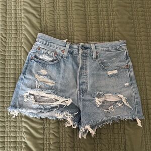Levi's Blue High Waist Distressed Denim Shorts